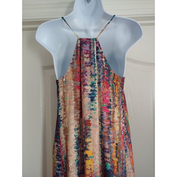 Nicole Miller Water Color Artsy Elegant Silky Sleeveless Maxi XS Whimsy - Picture 10 of 15